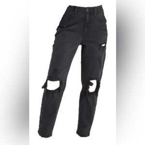 Black Destroyed High Rise Jeans
